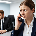 **

Prompt: *A customer service representative actively listening to a frustrated customer on the phone, emphasizing empathy and understanding. The background shows a modern office with positive and supportive elements.*

**