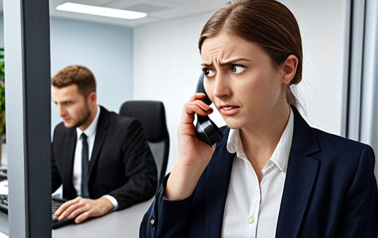 **

Prompt: *A customer service representative actively listening to a frustrated customer on the phone, emphasizing empathy and understanding. The background shows a modern office with positive and supportive elements.*

**