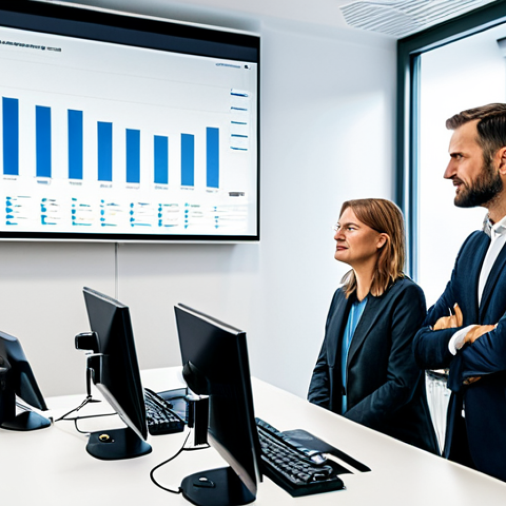 **

A modern, well-lit office space in Berlin. A project team of diverse professionals (men and women in their late 20s to mid 40s) is gathered around a large screen displaying a CRM system dashboard. They are fully clothed in business casual attire, looking focused and engaged. The dashboard displays charts and graphs related to customer feedback and complaint resolution. Safe for work, appropriate content, fully clothed, professional, perfect anatomy, natural proportions, high-quality rendering, family-friendly. The atmosphere is collaborative and solution-oriented, demonstrating effective problem-solving. German tech company aesthetic.

**