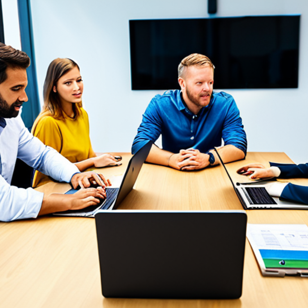**

"A diverse team of business professionals collaborating in a modern, open-plan office. Some are at desks with laptops, others are in a casual meeting area. Everyone is fully clothed in appropriate business attire. Natural lighting. Focus on teamwork and communication.  safe for work, appropriate content, fully clothed, professional, perfect anatomy, correct proportions, well-formed hands, proper finger count, natural body proportions, high quality, professional"

**