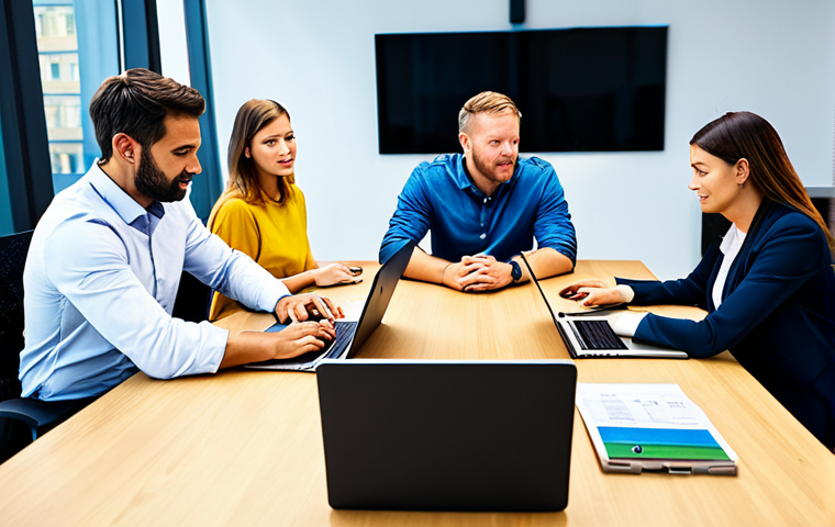 **
"A diverse team of business professionals collaborating in a modern, open-plan office. Some are at desks with laptops, others are in a casual meeting area. Everyone is fully clothed in appropriate business attire. Natural lighting. Focus on teamwork and communication. safe for work, appropriate content, fully clothed, professional, perfect anatomy, correct proportions, well-formed hands, proper finger count, natural body proportions, high quality, professional"
**