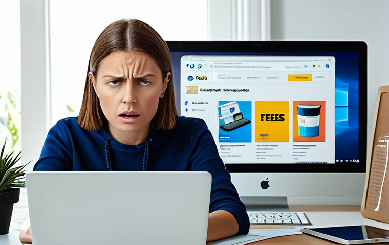 Online Shopping Caution**
"A woman looking concerned at a laptop screen filled with confusing online shopping terms and conditions, surrounded by icons representing hidden fees and automatic subscriptions. Fully clothed, appropriate attire, modern home setting, safe for work, professional illustration, clear details, natural lighting, family-friendly."
**