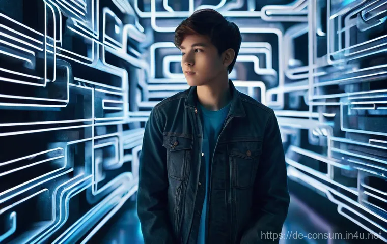 소비자 보호와 관련된 학문적 연구 동향 - **Prompt 1: Navigating the Digital Labyrinth**
A young adult (around 20-25 years old), dressed i...