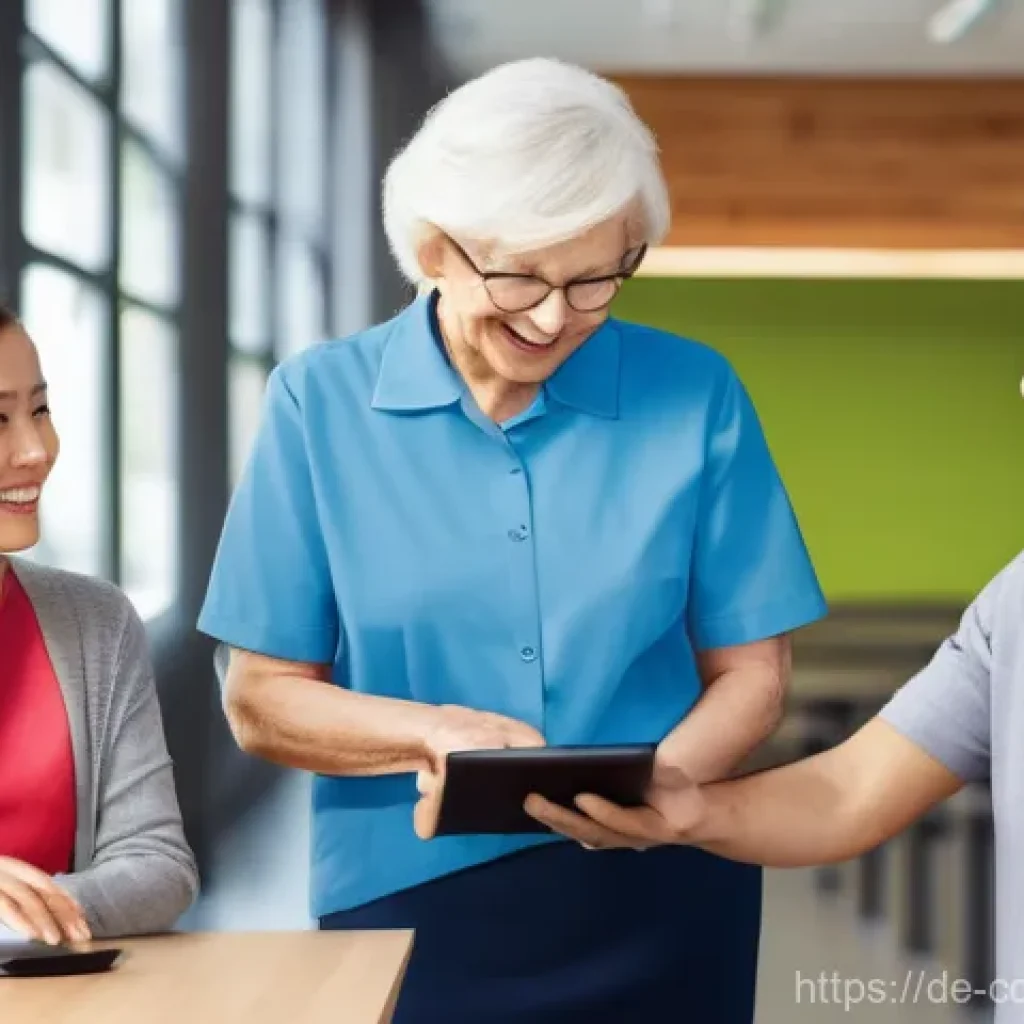 소비자 불만 처리와 서비스 품질 개선 - **Prompt:** A diverse group of people, aged 20s to 60s, smiling and engaging with a friendly custome...