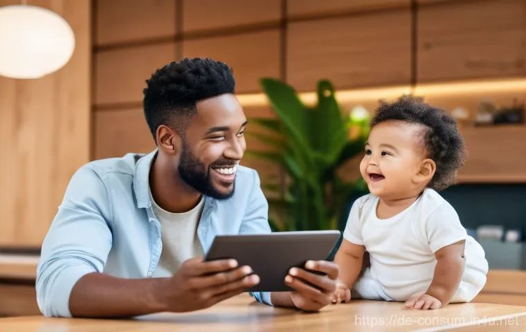 소비자중심 경영과 디지털 혁신의 연계 전략 연구와 분석 - **Prompt:** A diverse group of adults and a cheerfully smiling baby (wearing a clean, modern diaper)...