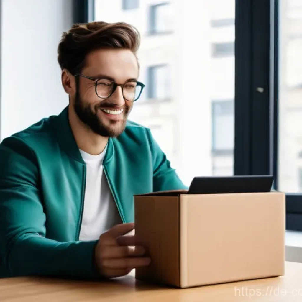 소비자 피해 예방 캠페인 사례 - **Prompt: Online Shopping Reality Check**
    A young adult (male or female, fully clothed in comfor...