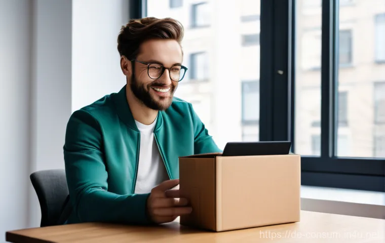 소비자 피해 예방 캠페인 사례 - **Prompt: Online Shopping Reality Check**
    A young adult (male or female, fully clothed in comfor...