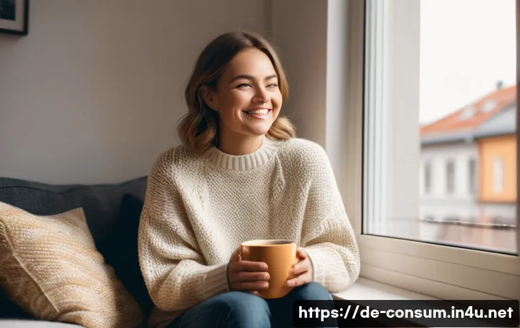 소비자 행동 연구와 실무 활용 방안 - A cheerful young woman in her late twenties, wearing a soft, cozy sweater and comfortable pants, is ...