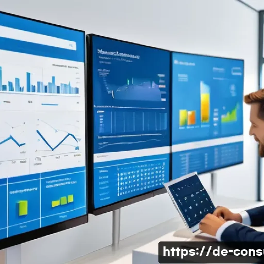 소비자 행동 데이터를 활용한 혁신적 디지털 서비스 사례 연구와 분석 - A modern German e-commerce office environment showing data analysts working with large digital scree...