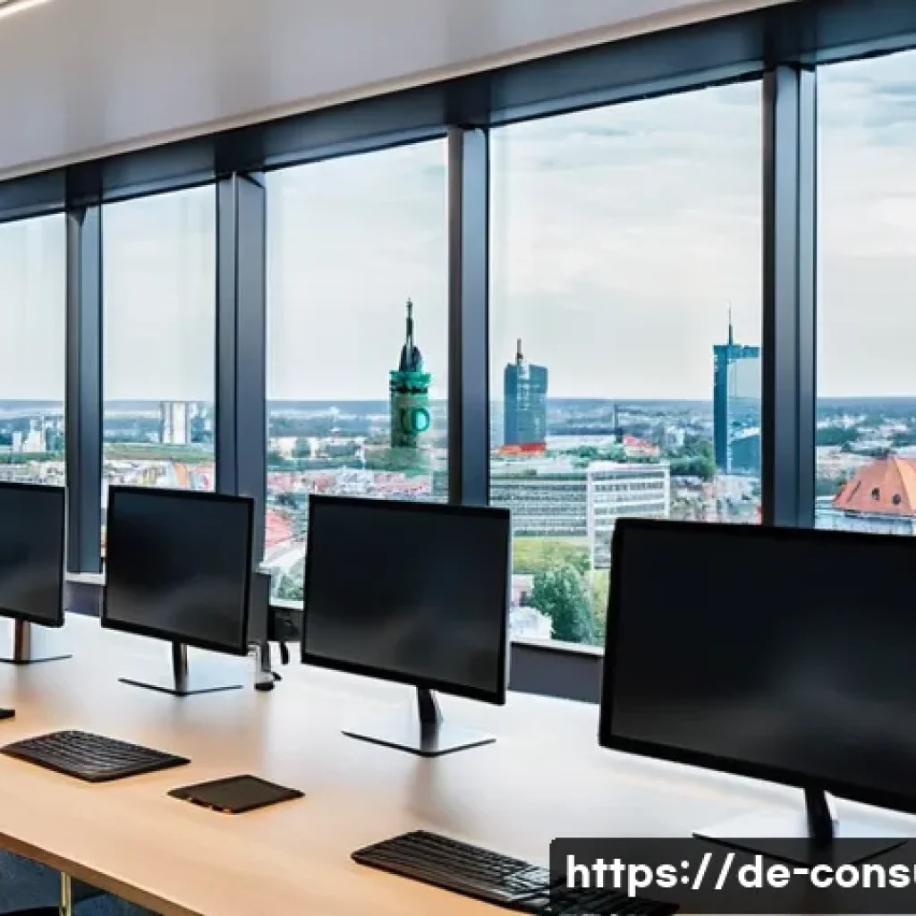 소비자 행동 데이터를 활용한 디지털 혁신 전략 연구와 분석 - A modern German office environment with a diverse team of professionals analyzing complex data on mu...