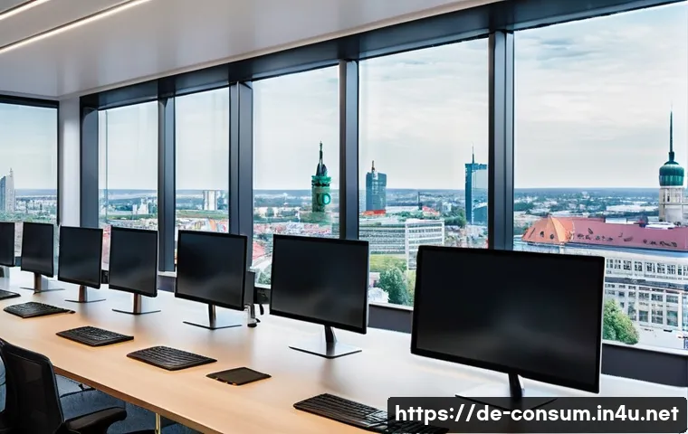 소비자 행동 데이터를 활용한 디지털 혁신 전략 연구와 분석 - A modern German office environment with a diverse team of professionals analyzing complex data on mu...