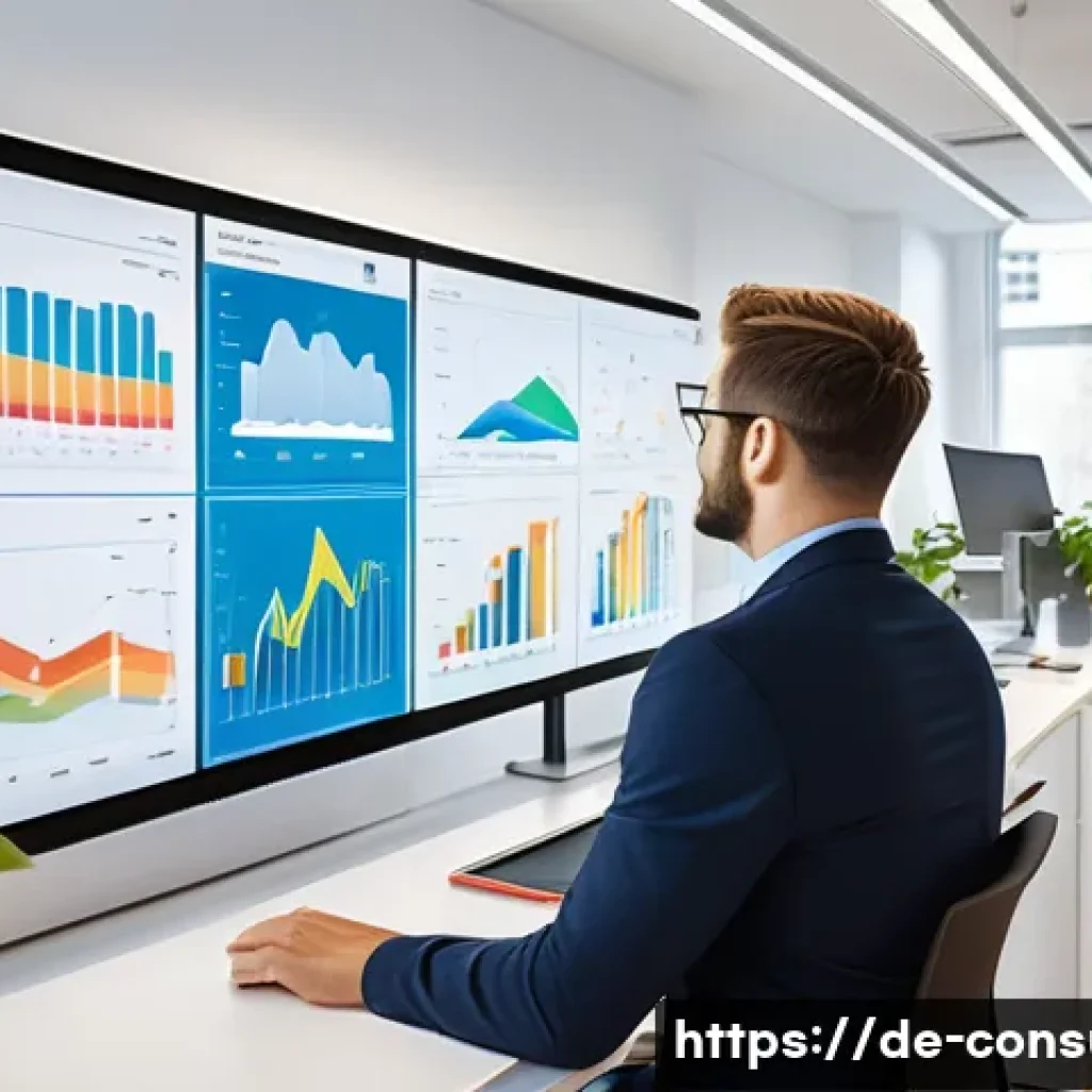 소비자 행동 데이터를 활용한 미래 전망 - A modern office scene in a German marketing agency, showing a diverse team of professionals analyzin...