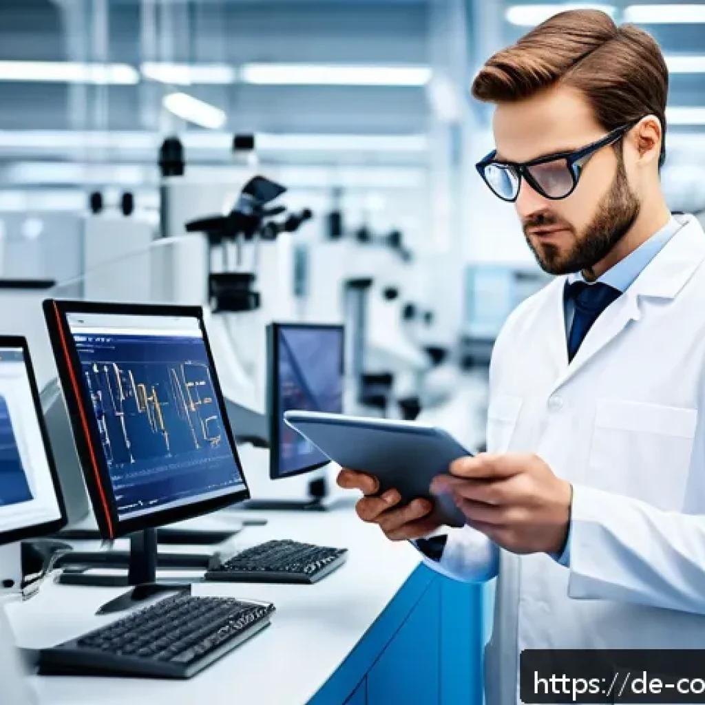 소비자전문기술사 커리어 개발 방법 - A modern laboratory scene in a German consumer technology company, showing a young professional tech...