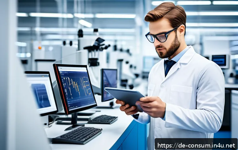 소비자전문기술사 커리어 개발 방법 - A modern laboratory scene in a German consumer technology company, showing a young professional tech...