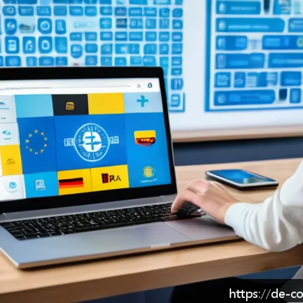 소비자 보호 관련 글로벌 사례 연구 보고서 - A modern, bright German living room scene with a middle-aged person using a laptop to shop online, s...