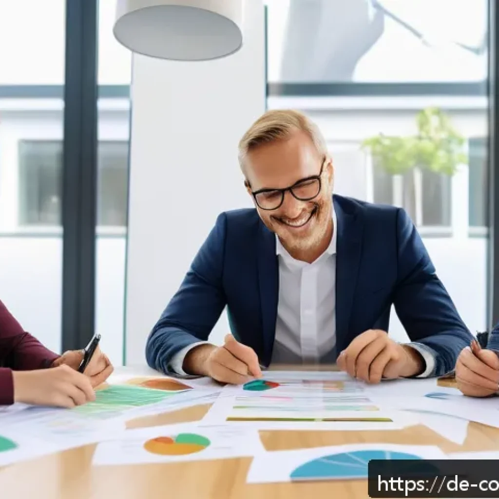 소비자중심 경영과 지속 가능성 전략 사례 연구 - A modern medium-sized German company office environment with diverse employees engaging in a worksho...