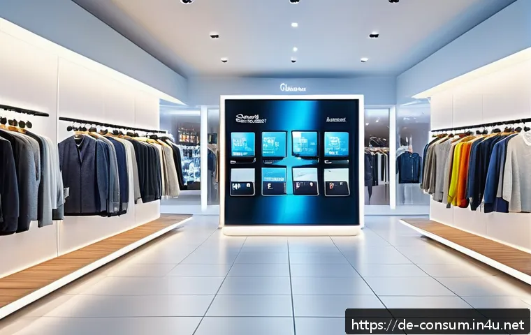 소비자중심 경영과 디지털 혁신의 연계 전략과 성공 사례 분석 - A modern German retail store interior blending digital and physical shopping experiences, featuring ...