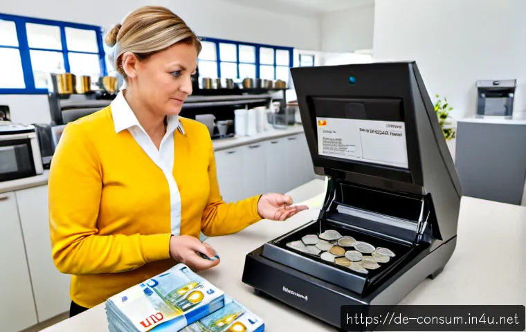 소비자 보호 관련 정책 사례 연구 - Photorealistic consumer protection case study scene in Germany, a confident middle-aged woman return...